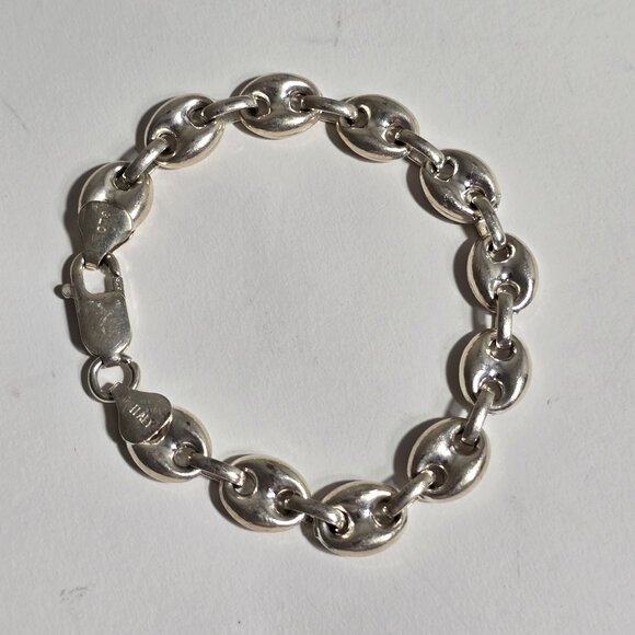 VTG Sterling Silver Bracelet Mariner Anchor Link Chain Hollow Puffy 7" 925 Italy - Picture 1 of 9